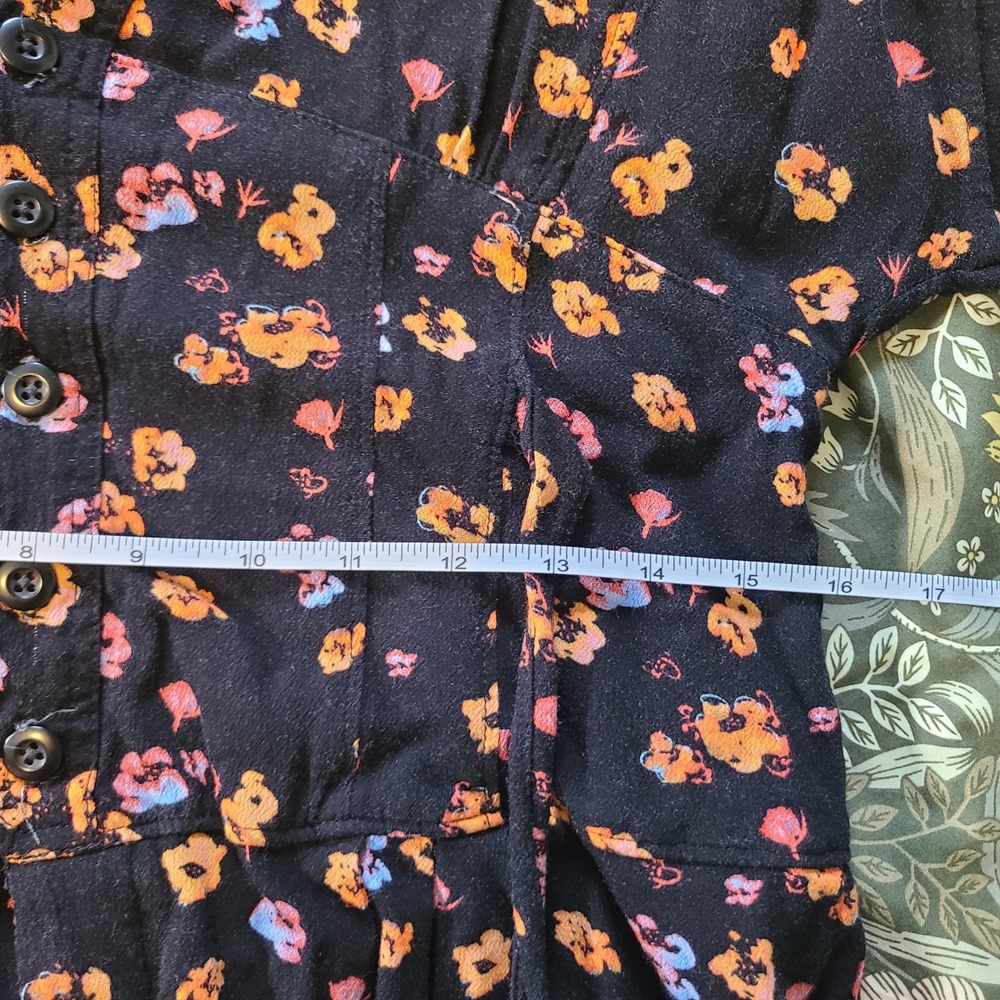Free People Romper Womens 12 Black Floral Button Front Long Sleeve V-Neck - Picture 15 of 16